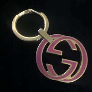 GUCCI Pink Metal Key Ring Keychain Bag Charm Interlocking GG
